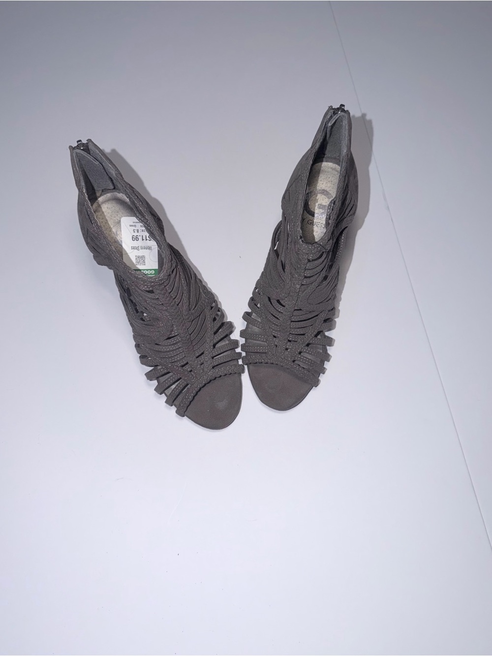 GUESS Charcoal Gray Strappy Peep-Toe Heels